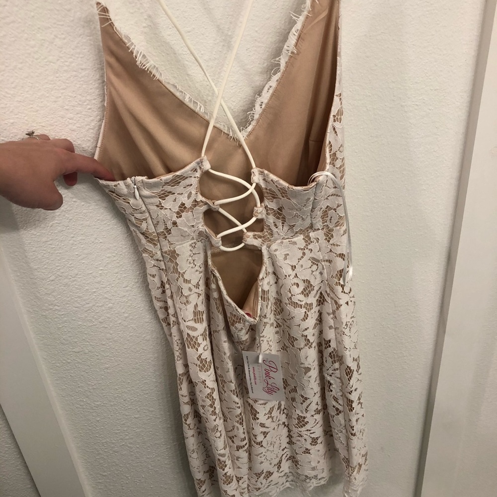 Pink Lily White Lace Dress - NEW WITH TAGS